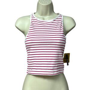 One Step Women's Seamless Ribbed Cropped Tank, Red/White,  L/XL